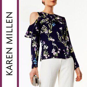 Karen Millen | Asymmetric Cut-Out Floral Blouse Top